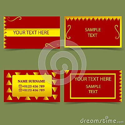 Set of templates for business, business card-modern design, red and gold Vector Illustration