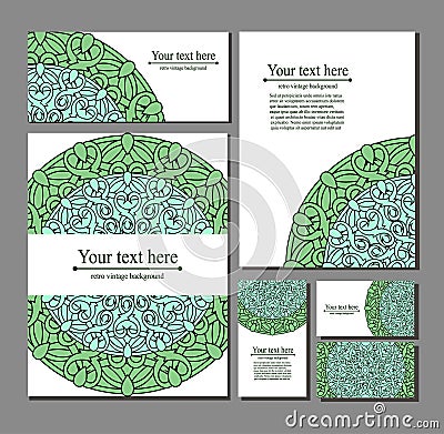 Set templates business cards and invitations with circular patterns Vector Illustration