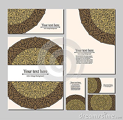 Set templates business cards and invitations with circular patterns of mandalas Vector Illustration