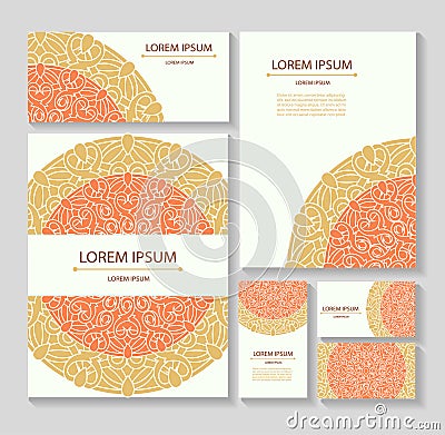 Set templates business cards and invitations with circular patterns of mandalas Vector Illustration