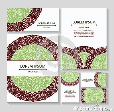 Set templates business cards and invitations with circular patterns of mandalas Vector Illustration