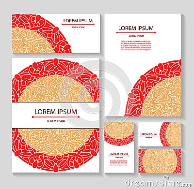 Set templates business cards and invitations with circular patterns of mandalas. Corporate style Vector Illustration