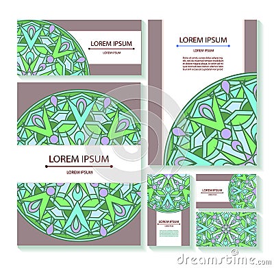 Set templates business cards and invitations with circular patterns of mandalas Vector Illustration