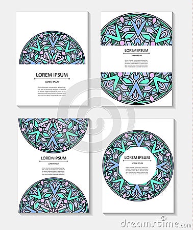 Set templates business cards and invitations with circular patterns of mandalas Vector Illustration