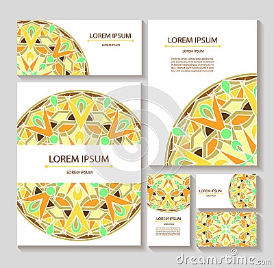 Set templates business cards and invitations with circular patterns of mandalas Vector Illustration