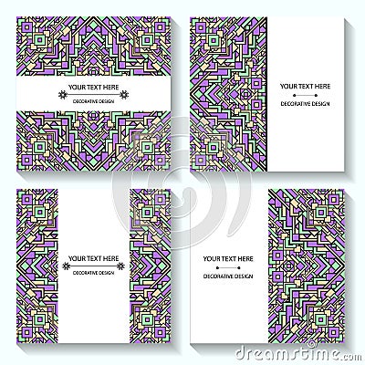 Set templates business cards and invitations with ethnic patterns. Corporate style for your document Vector Illustration