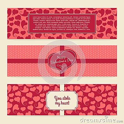 Set of templates horizontal cards on Valentine's Vector Illustration