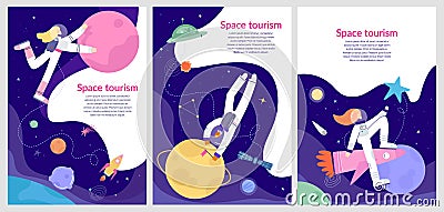 Set of templates, web banners. Space tourism Vector Illustration