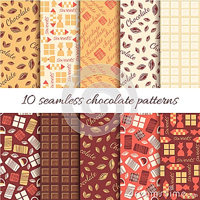 Set of ten abstract chocolate seamless patterns Vector Illustration