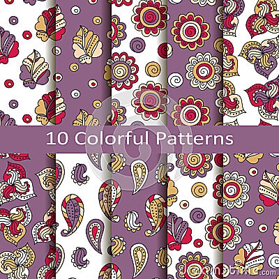 Set of ten colorful patterns Vector Illustration