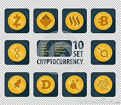 Set of ten different cryptocurrency Vector Illustration