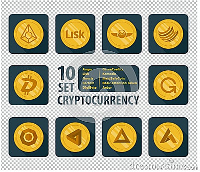 Set of ten different cryptocurrency Vector Illustration