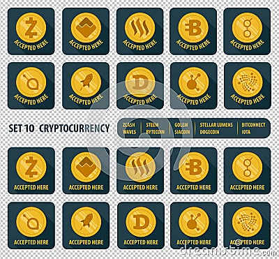 Set of ten different cryptocurrency icon Vector Illustration