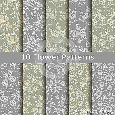 Set of ten flower patterns Vector Illustration