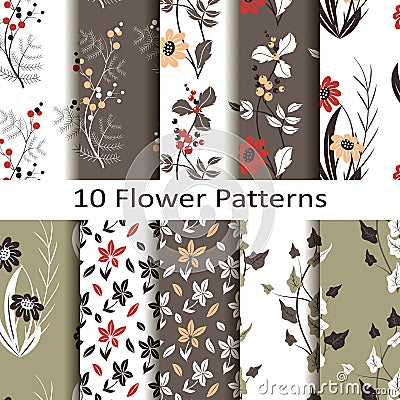 Set of ten flower patterns Vector Illustration
