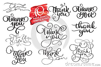 Set of ten hand written calligraphy lettering texts Thank you. handmade vector illustration Vector Illustration