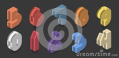 Set of ten isometric numbers from zero to nine. Vector 3d number plastic design Vector Illustration