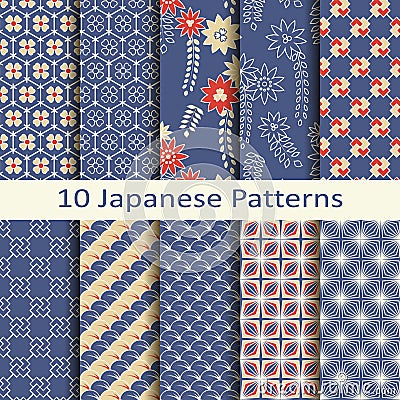 Set of ten japanese patterns Vector Illustration