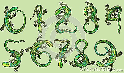 Set of ten numbers like lizards Stock Photo