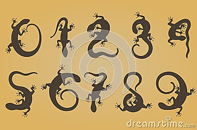 Set of ten numbers like lizards Stock Photo