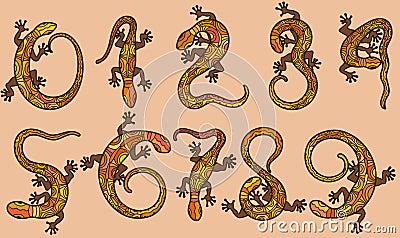 Set of ten numbers like lizards Stock Photo