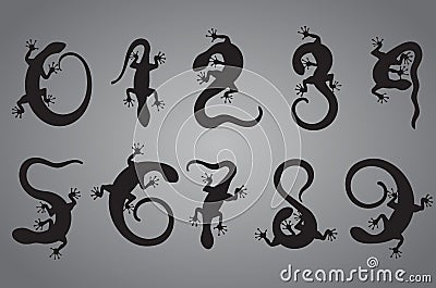 Set of ten numbers like lizards Stock Photo