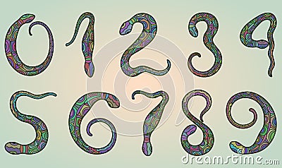 Set of ten numbers like snakes Stock Photo