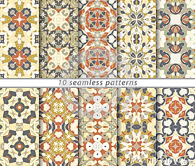 Set of ten seamless abstract patterns. Vector Illustration