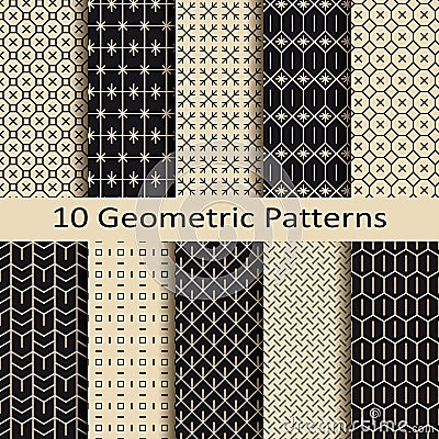 Set of ten seamless monochrome geometric patterns Vector Illustration