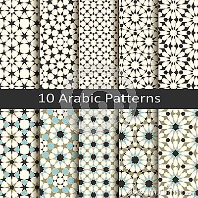 Set of ten seamless vector arabic traditional geometric patterns. design for covers, packaging, textile Vector Illustration