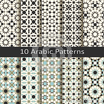 Set of ten seamless vector arabic traditional geometric patterns. design for covers, packaging, textile Vector Illustration