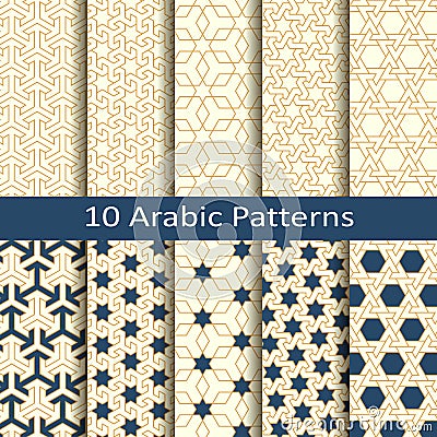 Set of ten seamless vector arabic traditional geometric patterns. design for covers, packaging, textile Vector Illustration