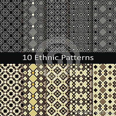 Set of ten seamless vector ethnic patterns Vector Illustration