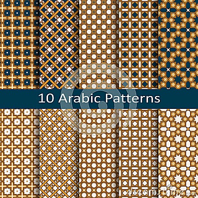 Set of ten traditional geometric arabic seamless vector patterns Vector Illustration