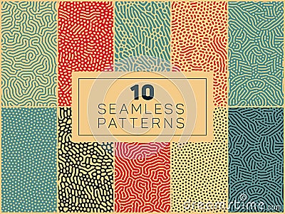 Set of Ten Vector Seamless Organic Rounded Patterns Vector Illustration