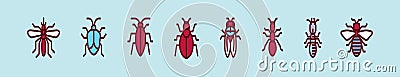 Set of termite cartoon icon design template with various models. vector illustration isolated on blue background Vector Illustration