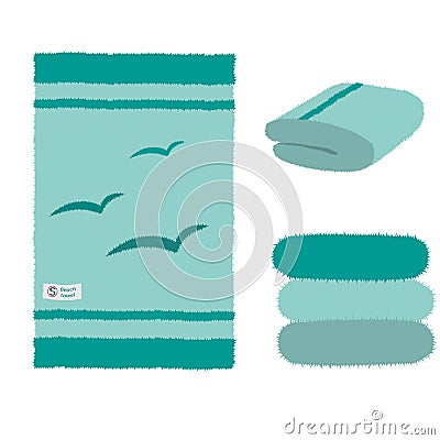 Set of terry towels for bathroom or for beach, isolated on white background Cartoon Illustration