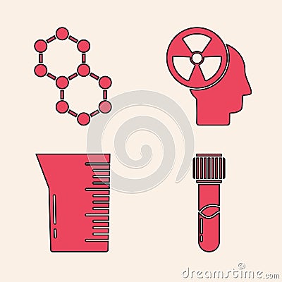 Set Test tube and flask chemical, Molecule, Human head and a radiation and Laboratory glassware or beaker icon. Vector Vector Illustration