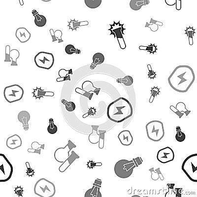 Set Test tube and flask, Light bulb with concept of idea, Secure shield with lightning and Test tube and flask on Vector Illustration