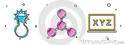 Set Test tube and flask, Molecule and XYZ Coordinate system icon. Vector Vector Illustration