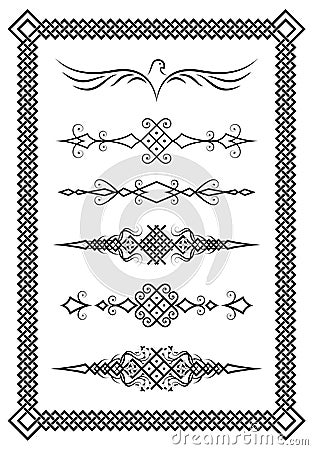 Set of text delimiters and decorative frame. Slavic patterns Stock Photo