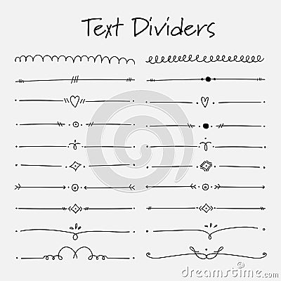 Set Of Text Dividers Calligraphic Elements For Decoration. Vector Illustration