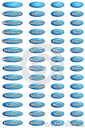 Set of text game buttons in cartoon style Vector Illustration