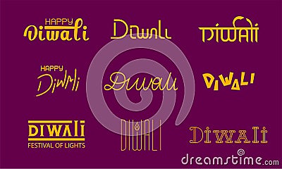Set text lettering and calligraphy Diwali for poster and banner festival Diwali Vector Illustration