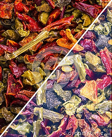Set of texture dried peppers and seeds Stock Photo