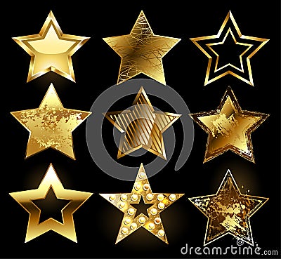 Set of textured gold stars Vector Illustration