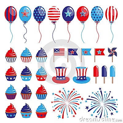 set of 4th of July decoration elements Stock Photo