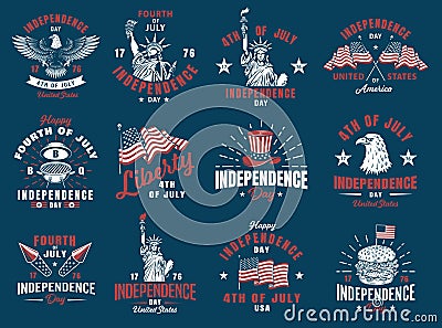 Set of 4th july emblem Vector Illustration