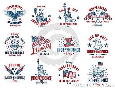 Set of 4th july emblem Vector Illustration