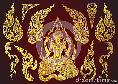Set of Thai art element, Decorative motifs. Ethnic Art, icon vector Vector Illustration